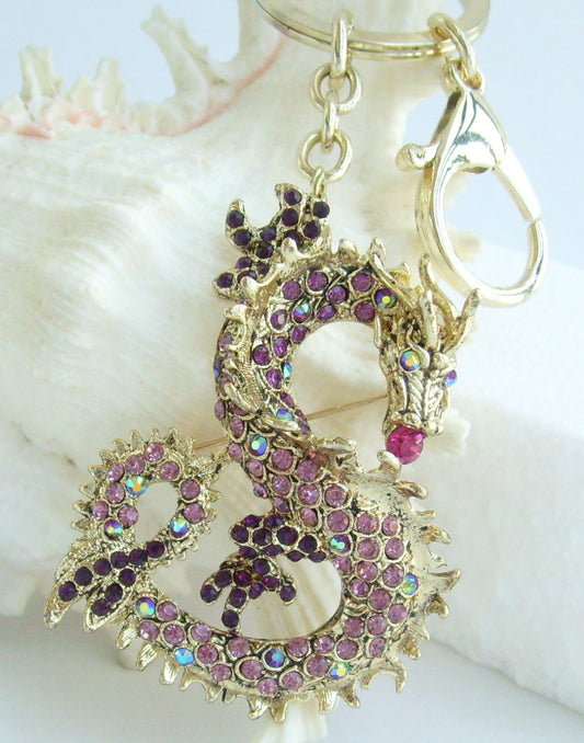 Sindary Costume Jewelry Unique Dragon Keychain Keyring Pendant Purple Rhinestone Crystal SPK02980C10