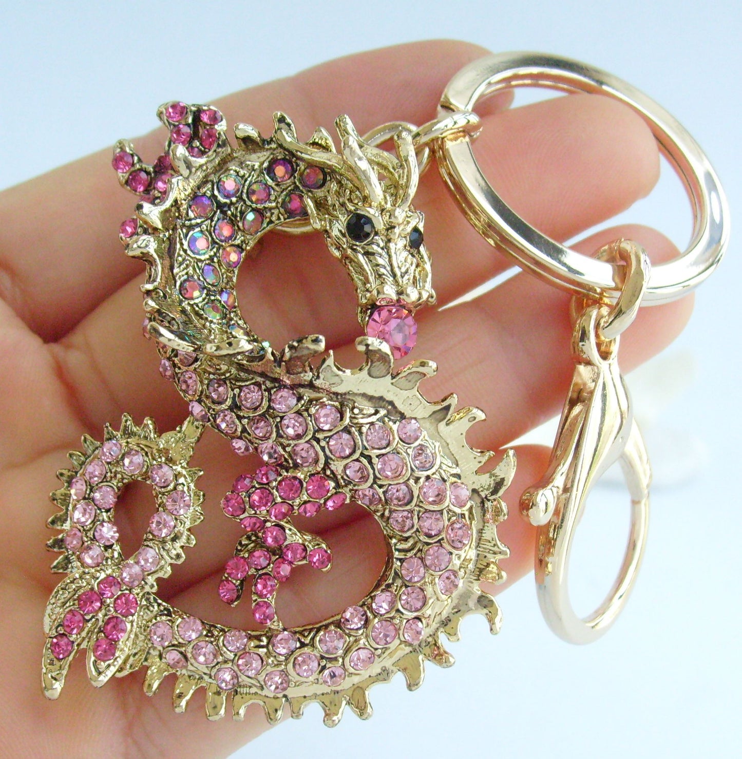 Sindary Costume Jewelry Unique Dragon Keychain Keyring Pendant Pink Rhinestone Crystal SPK02980C12