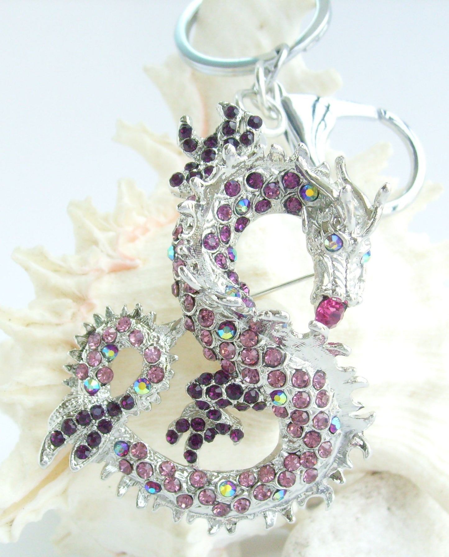 Sindary Costume Jewelry Unique Dragon Keychain Keyring Pendant Purple Rhinestone Crystal SPK02980C3