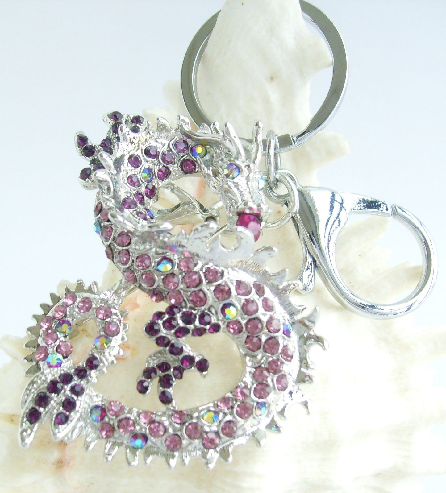 Sindary Costume Jewelry Unique Dragon Keychain Keyring Pendant Purple Rhinestone Crystal SPK02980C3