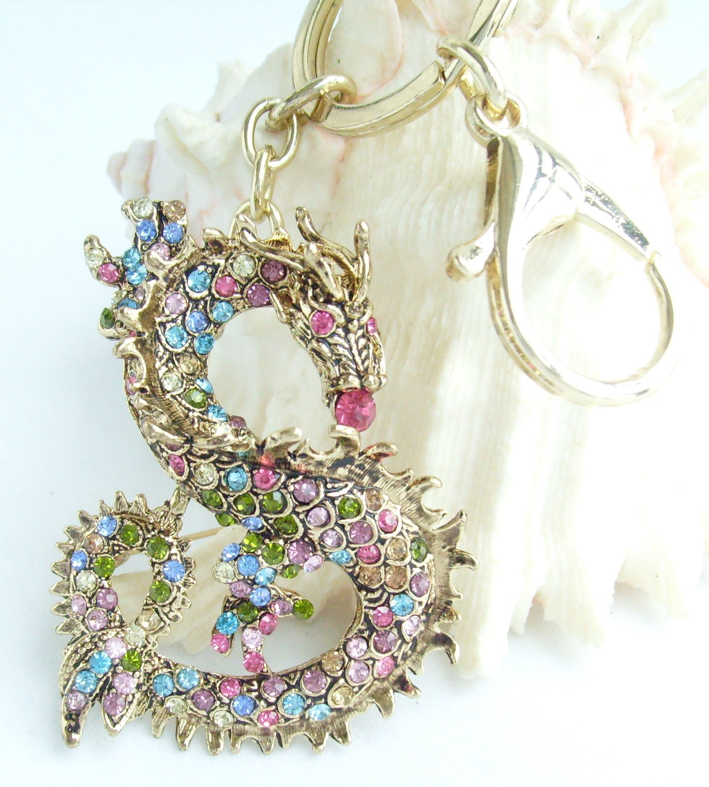 Sindary Costume Jewelry Unique Dragon Keychain Keyring Pendant Multicolor Rhinestone Crystal SPK02980C6