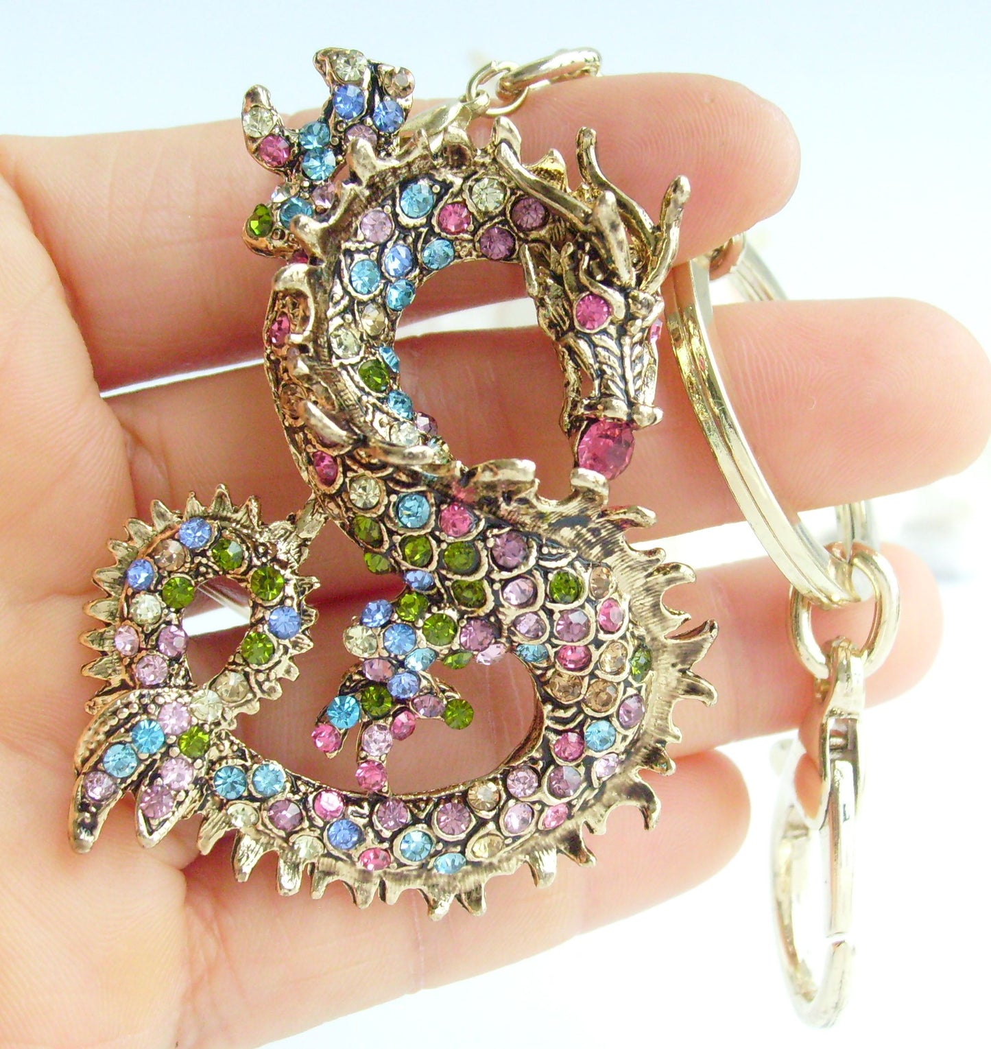 Sindary Costume Jewelry Unique Dragon Keychain Keyring Pendant Multicolor Rhinestone Crystal SPK02980C6