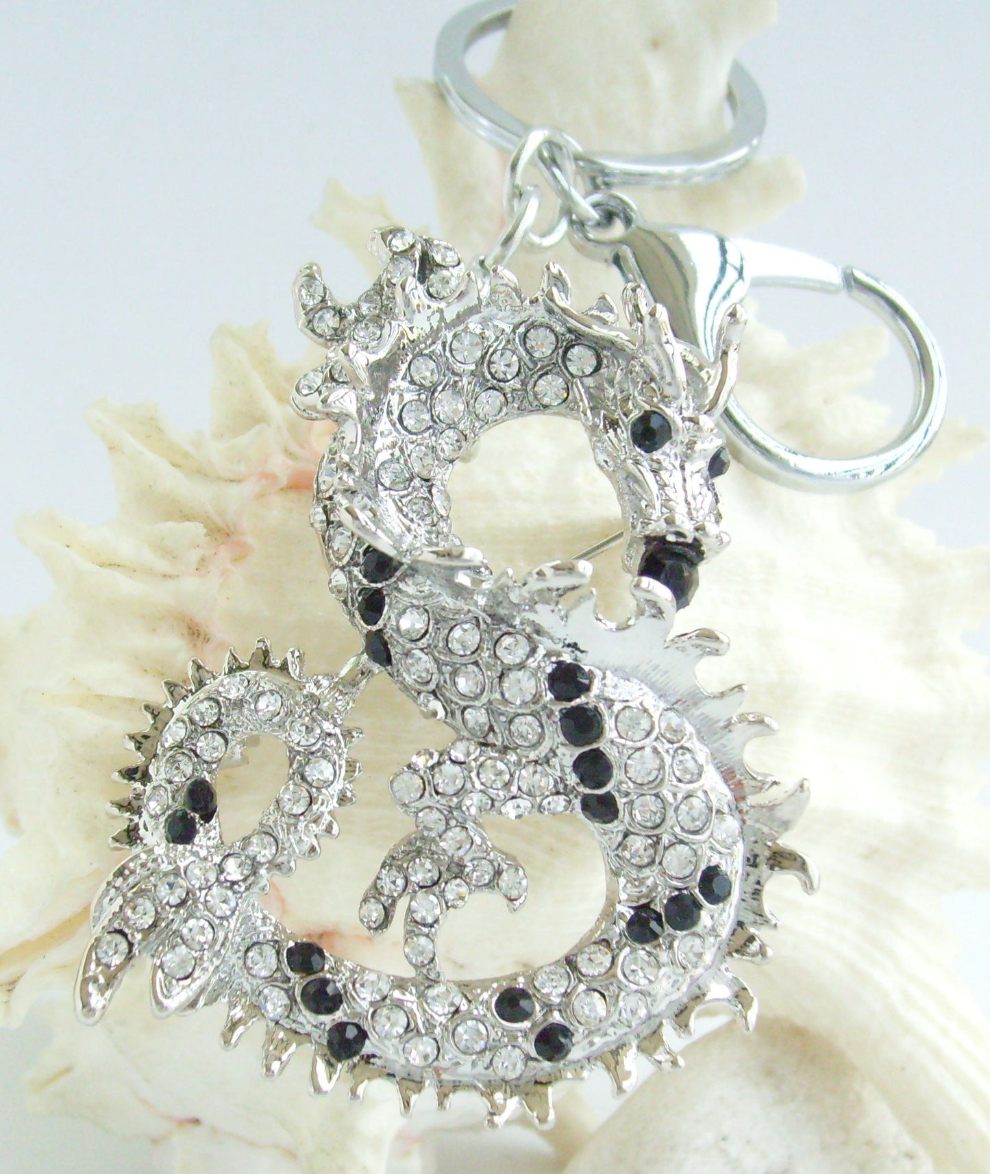 Sindary Costume Jewelry Unique Dragon Keychain Keyring Pendant Black Clear Rhinestone Crystal SPK02980C8