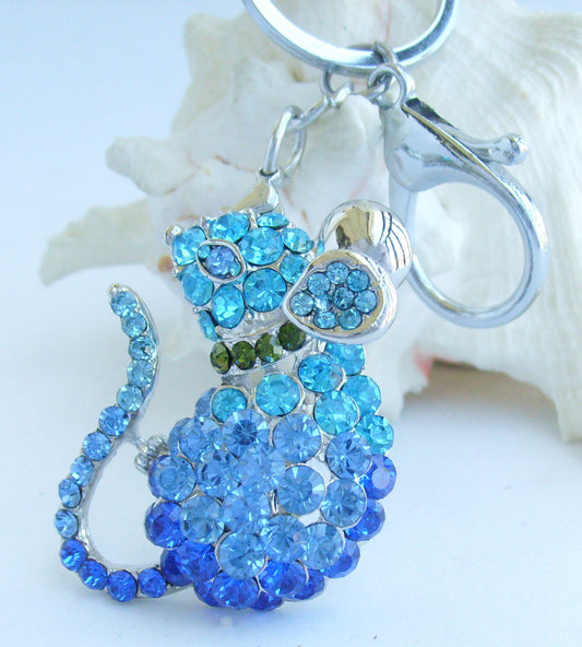 Sindary Costume Jewelry Animal Mouse Rat Keychain Keyring Pendant Blue Rhinestone Crystal SPK03276C12