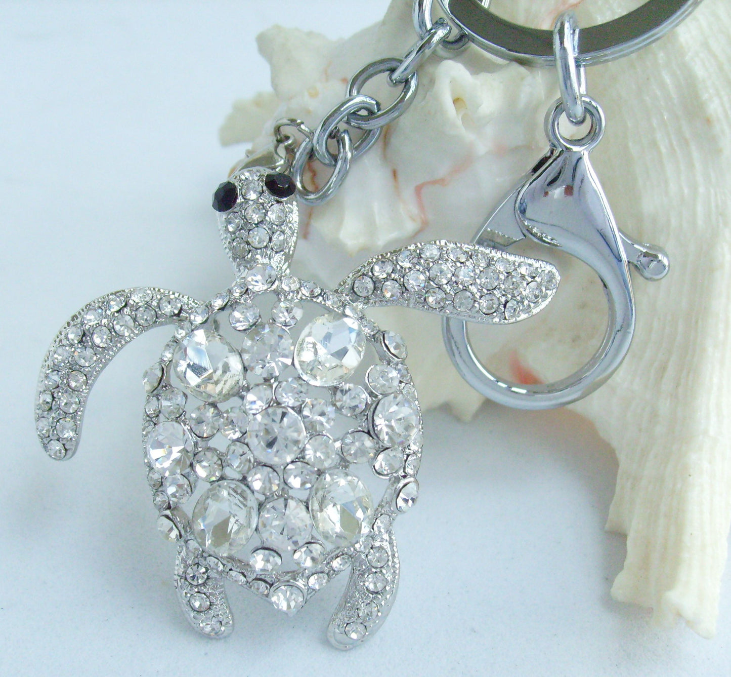 Sindary Costume Jewelry Animal Turtle Tortoise Keychain Keyring Pendant Silvery Clear Rhinestone Crystal SPK03344C3