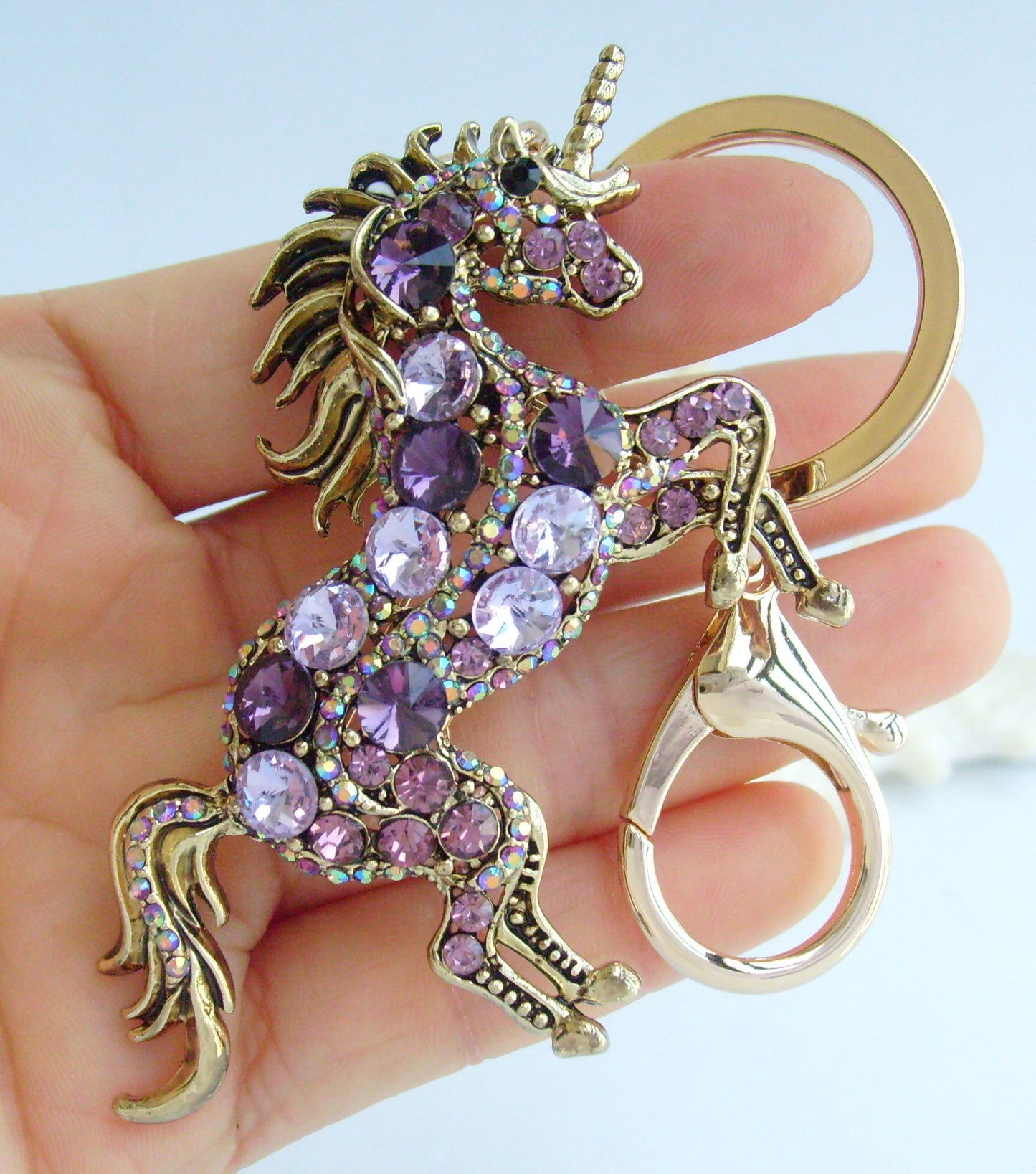 Sindary Costume Jewelry Unique Unicorn Horse Keychain Keyring Pendant Purple Rhinestone Crystal SPK06172C10