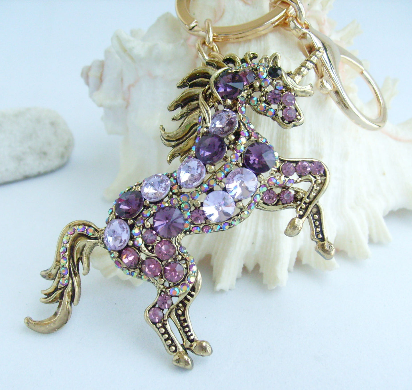 Sindary Costume Jewelry Unique Unicorn Horse Keychain Keyring Pendant Purple Rhinestone Crystal SPK06172C10