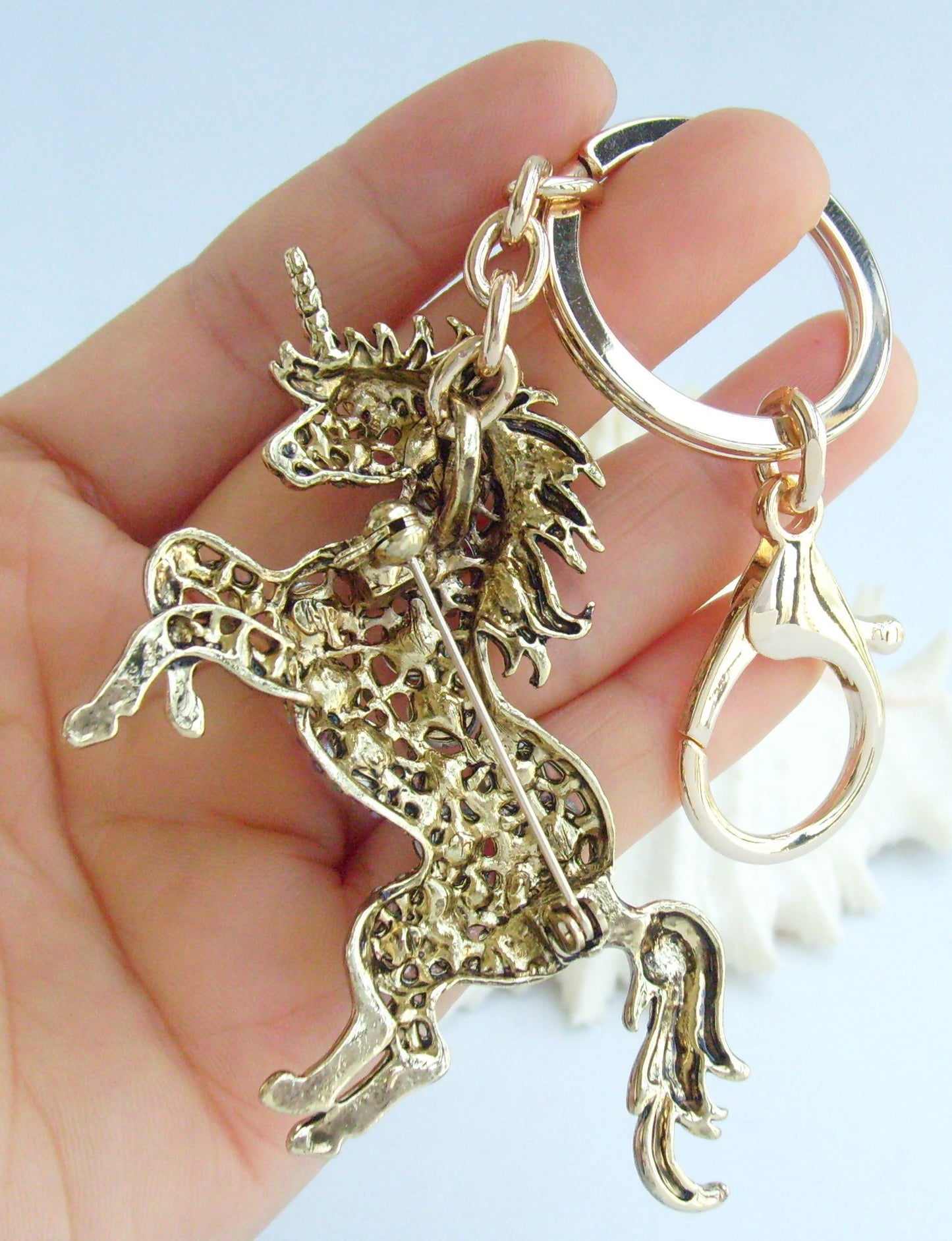 Sindary Costume Jewelry Unique Unicorn Horse Keychain Keyring Pendant Purple Rhinestone Crystal SPK06172C10