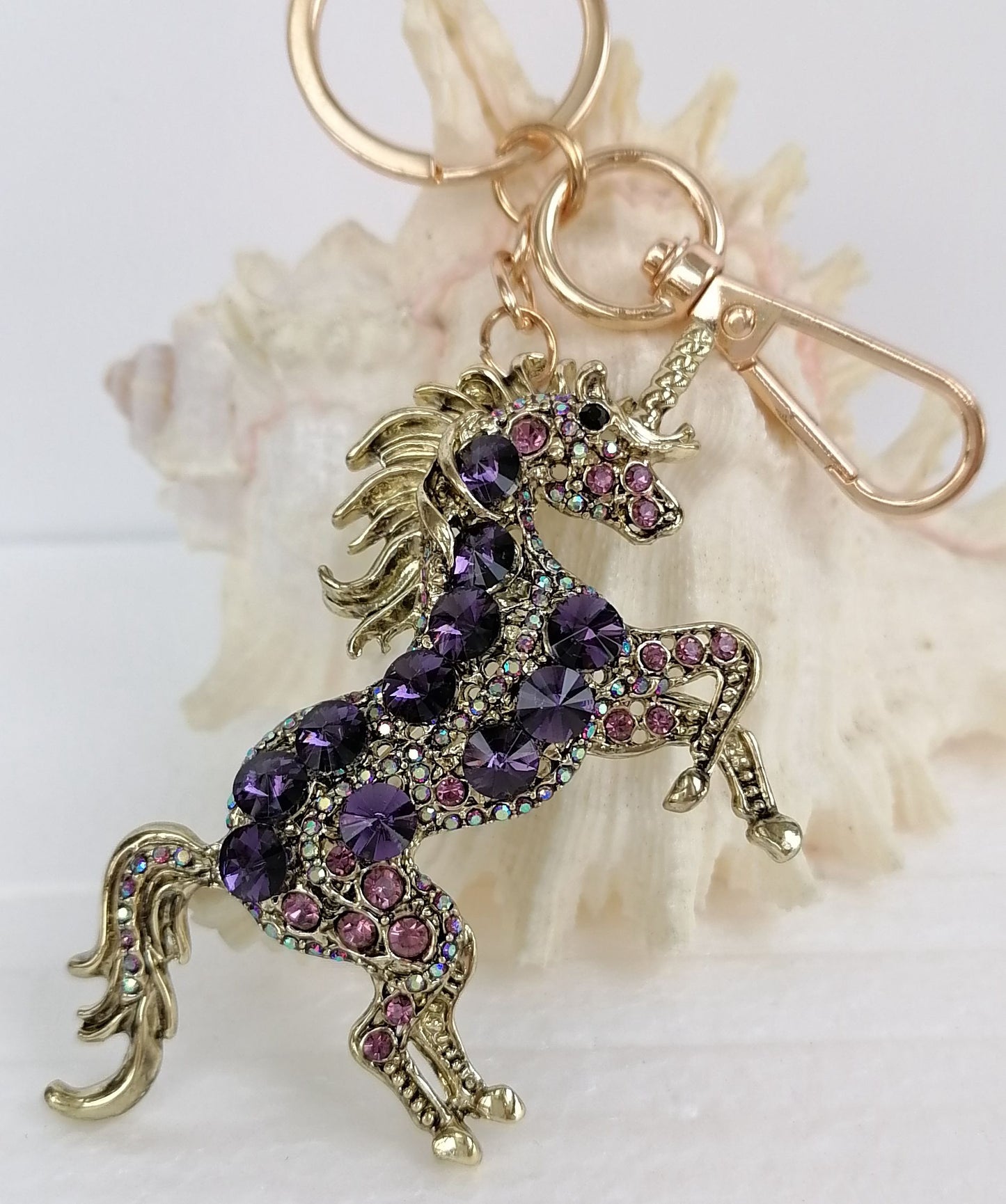 Sindary Costume Jewelry Unique Unicorn Horse Keychain Keyring Pendant Dark Purple Rhinestone Crystal SPK06172C17