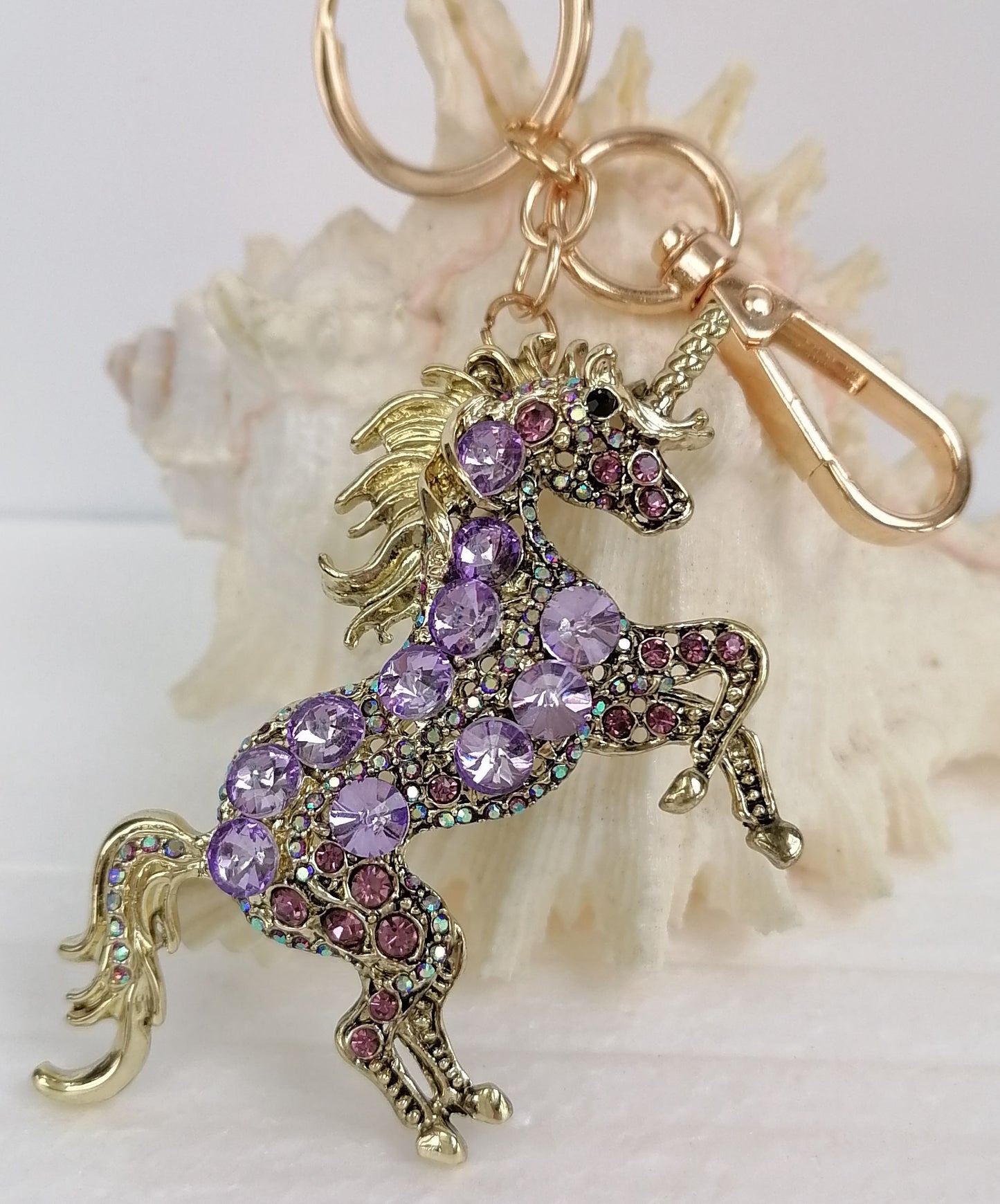 Sindary Costume Jewelry Unique Unicorn Horse Keychain Keyring Pendant Light Purple Rhinestone Crystal SPK06172C18