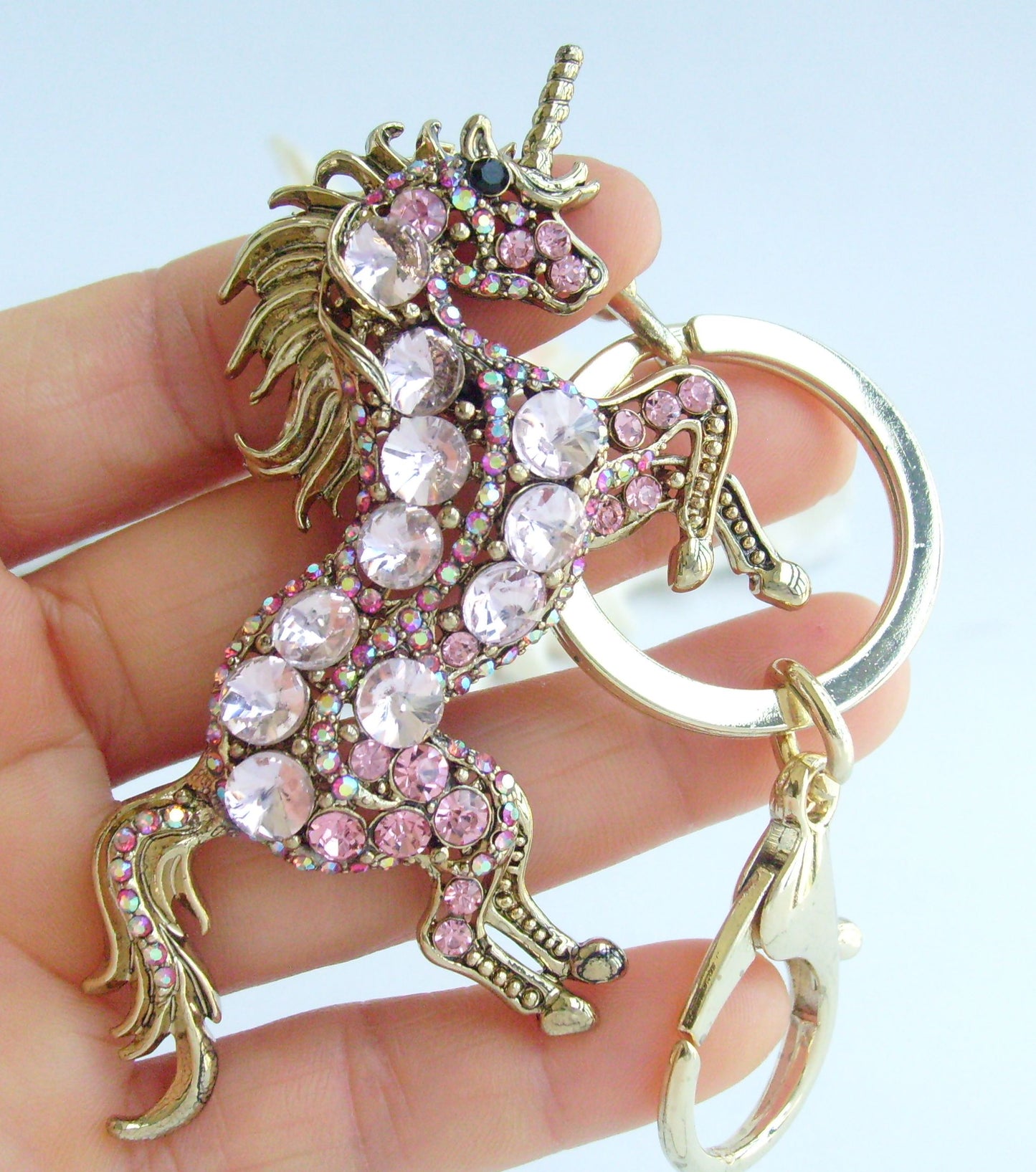 Sindary Costume Jewelry Unique Unicorn Horse Keychain Keyring Pendant Pink Rhinestone Crystal SPK06172C3