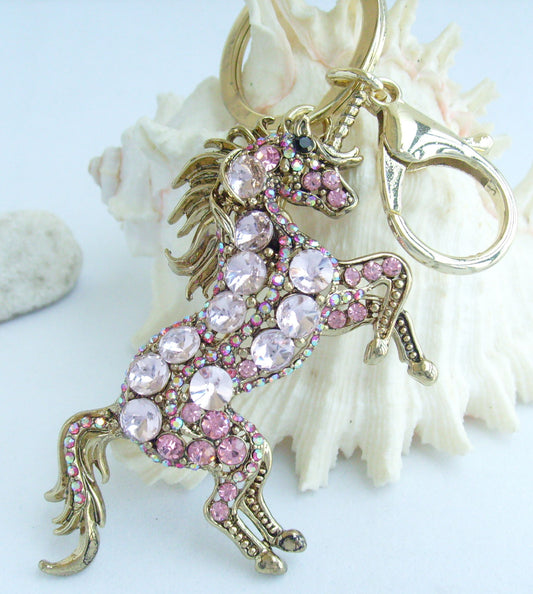 Sindary Costume Jewelry Unique Unicorn Horse Keychain Keyring Pendant Pink Rhinestone Crystal SPK06172C3