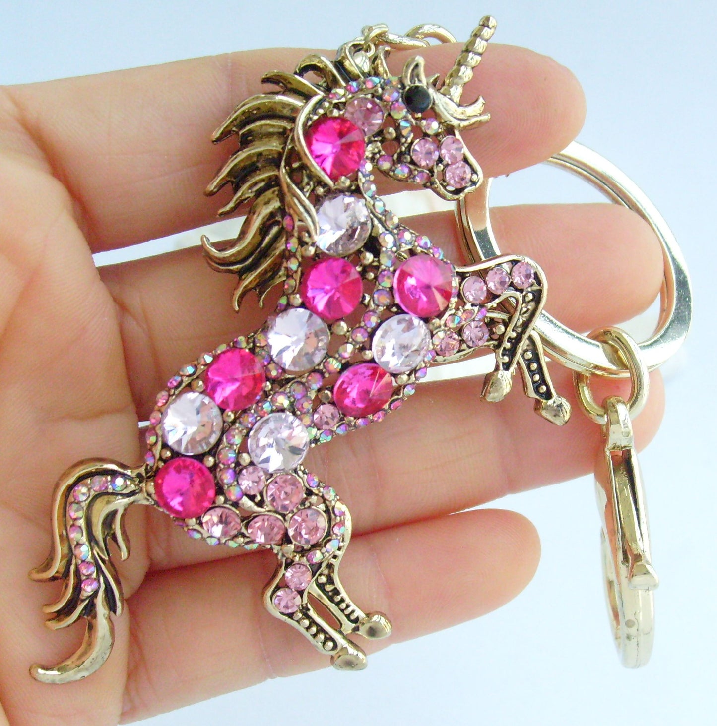 Sindary Costume Jewelry Unique Unicorn Horse Keychain Keyring Pendant Rose Pink Rhinestone Crystal SPK06172C9