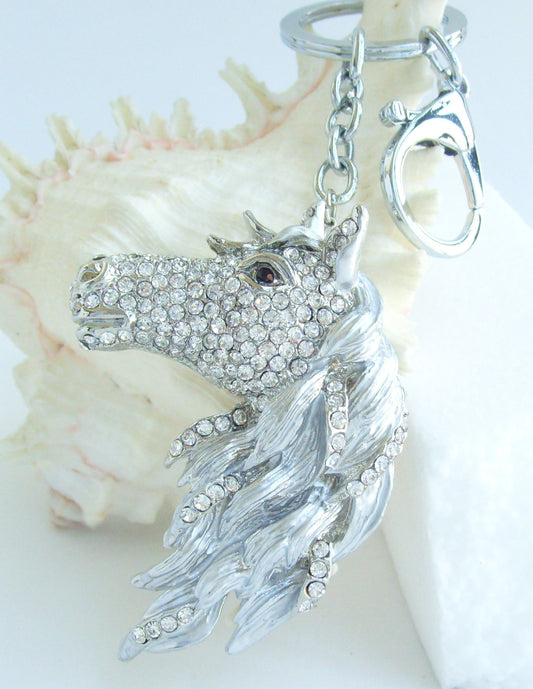 Sindary Costume Jewelry Animal Horse Keychain Keyring Pendant Clear Rhinestone Crystal SPK06535C2