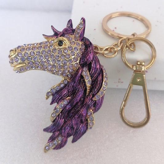 Sindary Costume Jewelry Animal Horse Keychain Keyring Pendant Purple Rhinestone Crystal SPK06535C5