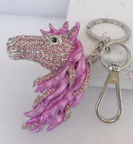 Sindary Costume Jewelry Animal Horse Keychain Keyring Pendant Pink Rhinestone Crystal SPK06535C7