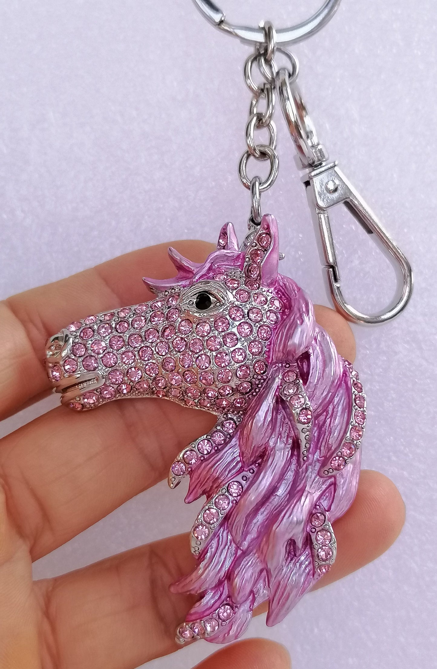 Sindary Costume Jewelry Animal Horse Keychain Keyring Pendant Pink Rhinestone Crystal SPK06535C7