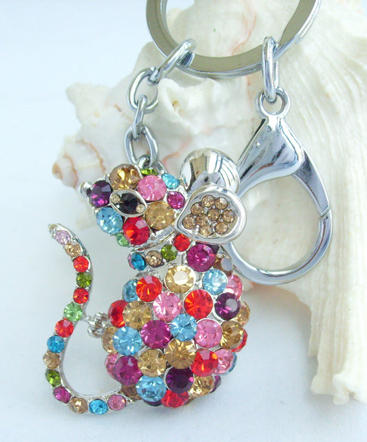 Sindary Costume Jewelry Animal Mouse Rat Keychain Keyring Pendant Multicolor Rhinestone Crystal SPK03276C2