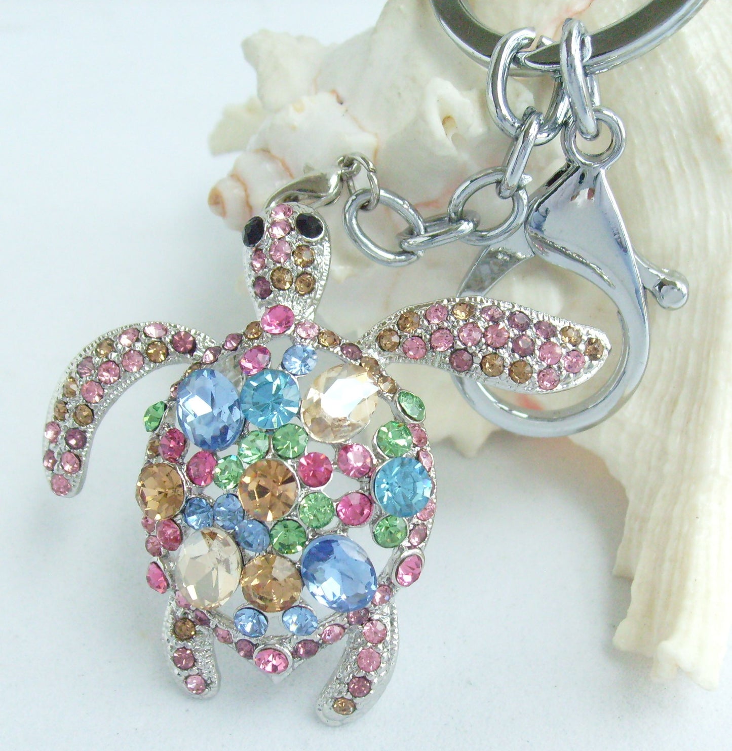 Sindary Costume Jewelry Animal Turtle Tortoise Keychain Keyring Pendant Multicolor Rhinestone Crystal SPK03344C1