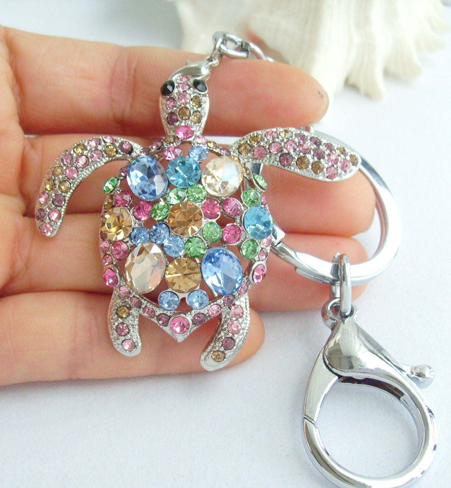 Sindary Costume Jewelry Animal Turtle Tortoise Keychain Keyring Pendant Multicolor Rhinestone Crystal SPK03344C1