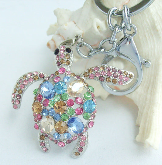 Sindary Costume Jewelry Animal Turtle Tortoise Keychain Keyring Pendant Multicolor Rhinestone Crystal SPK03344C1