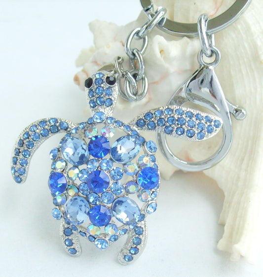 Sindary Costume Jewelry Animal Turtle Tortoise Keychain Keyring Pendant Blue Rhinestone Crystal SPK03344C2