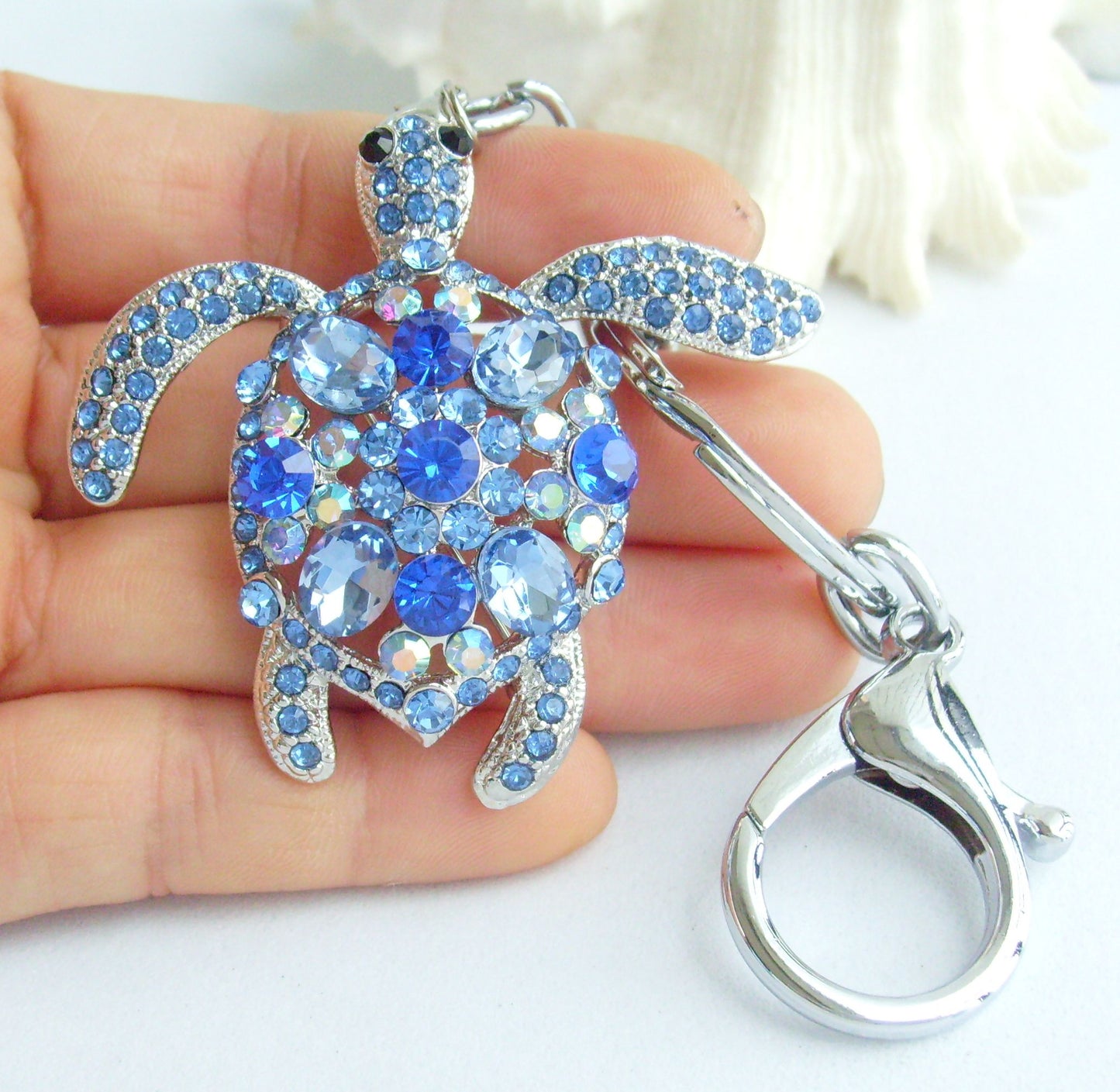 Sindary Costume Jewelry Animal Turtle Tortoise Keychain Keyring Pendant Blue Rhinestone Crystal SPK03344C2