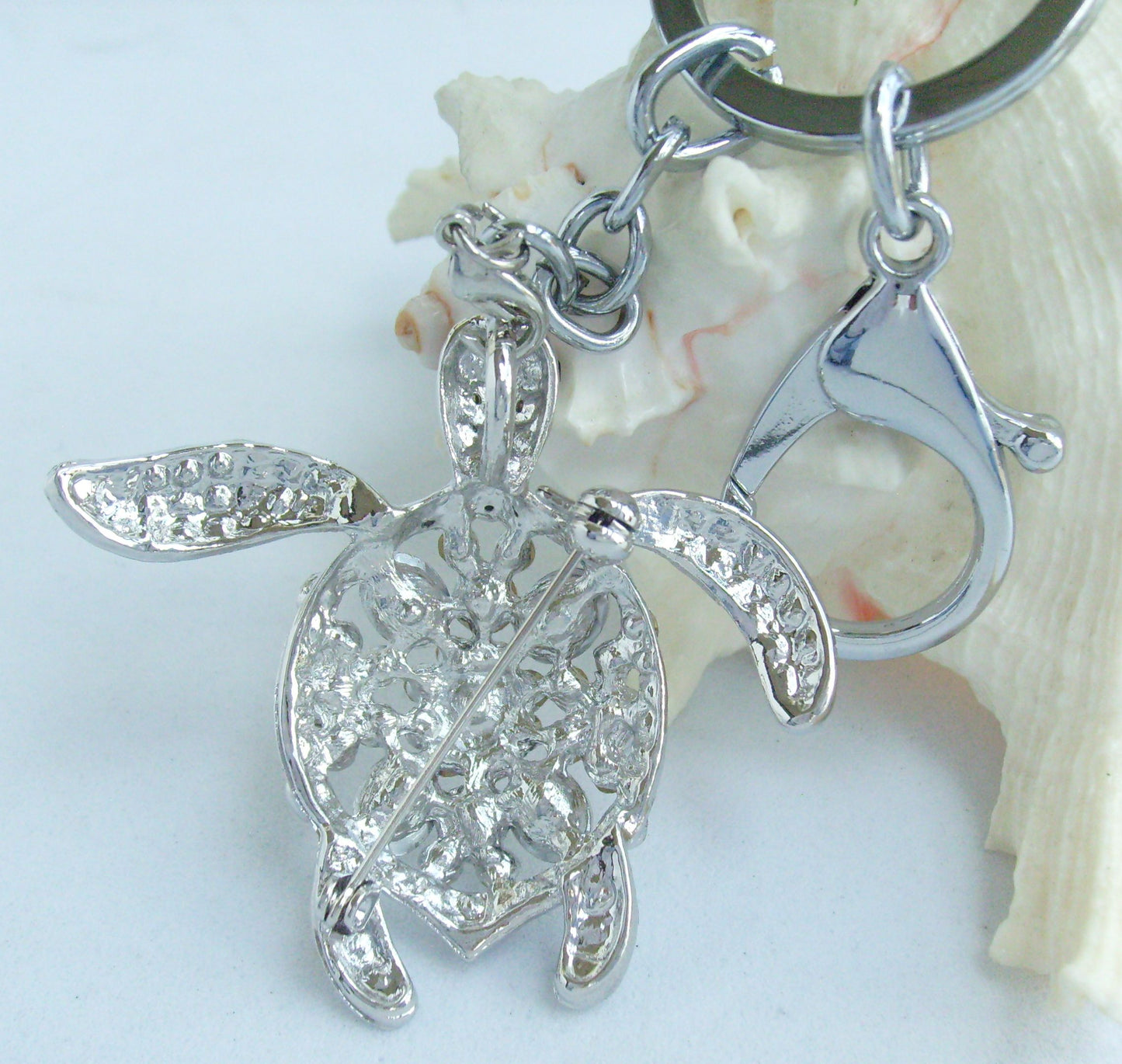 Sindary Costume Jewelry Animal Turtle Tortoise Keychain Keyring Pendant Silvery Clear Rhinestone Crystal SPK03344C3