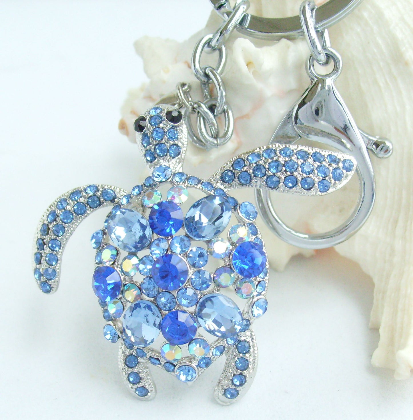 Sindary Costume Jewelry Animal Turtle Tortoise Keychain Keyring Pendant Blue Rhinestone Crystal SPK03344C2