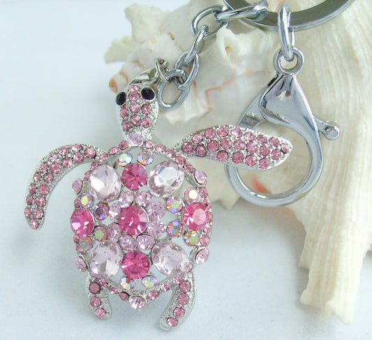 Sindary Costume Jewelry Animal Turtle Tortoise Keychain Keyring Pendant Pink Rhinestone Crystal SPK03344C5