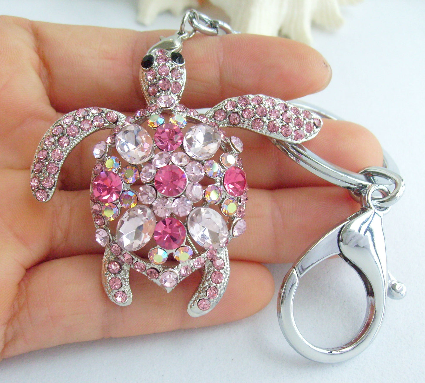 Sindary Costume Jewelry Animal Turtle Tortoise Keychain Keyring Pendant Pink Rhinestone Crystal SPK03344C5