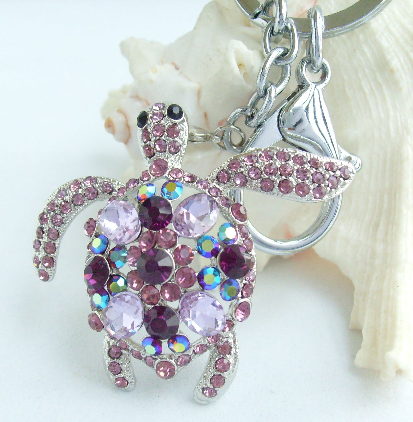 Sindary Costume Jewelry Animal Turtle Tortoise Keychain Keyring Pendant Purple Rhinestone Crystal SPK03344C9