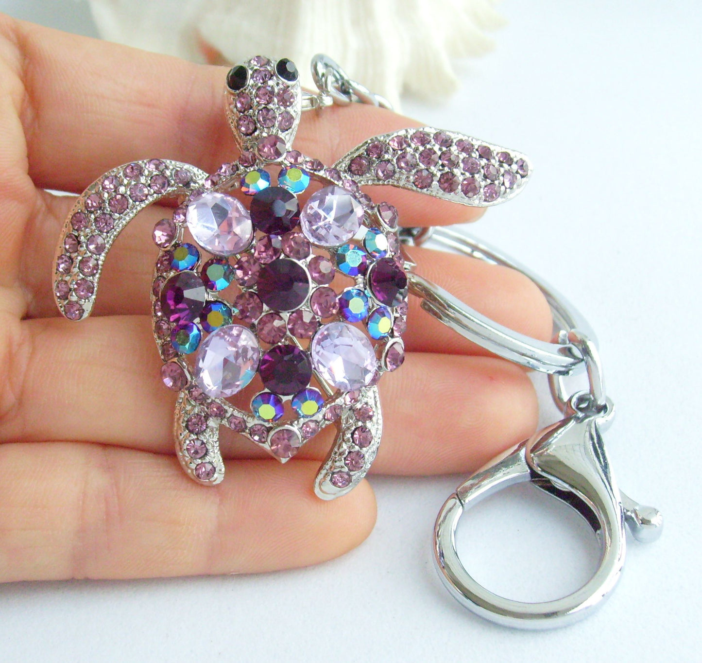 Sindary Costume Jewelry Animal Turtle Tortoise Keychain Keyring Pendant Purple Rhinestone Crystal SPK03344C9