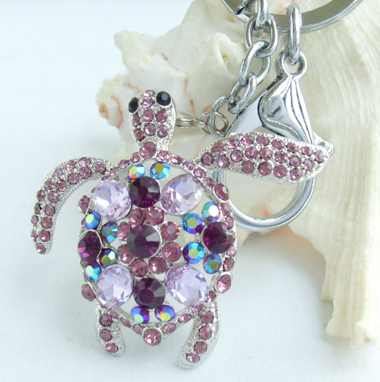 Sindary Costume Jewelry Animal Turtle Tortoise Keychain Keyring Pendant Purple Rhinestone Crystal SPK03344C9