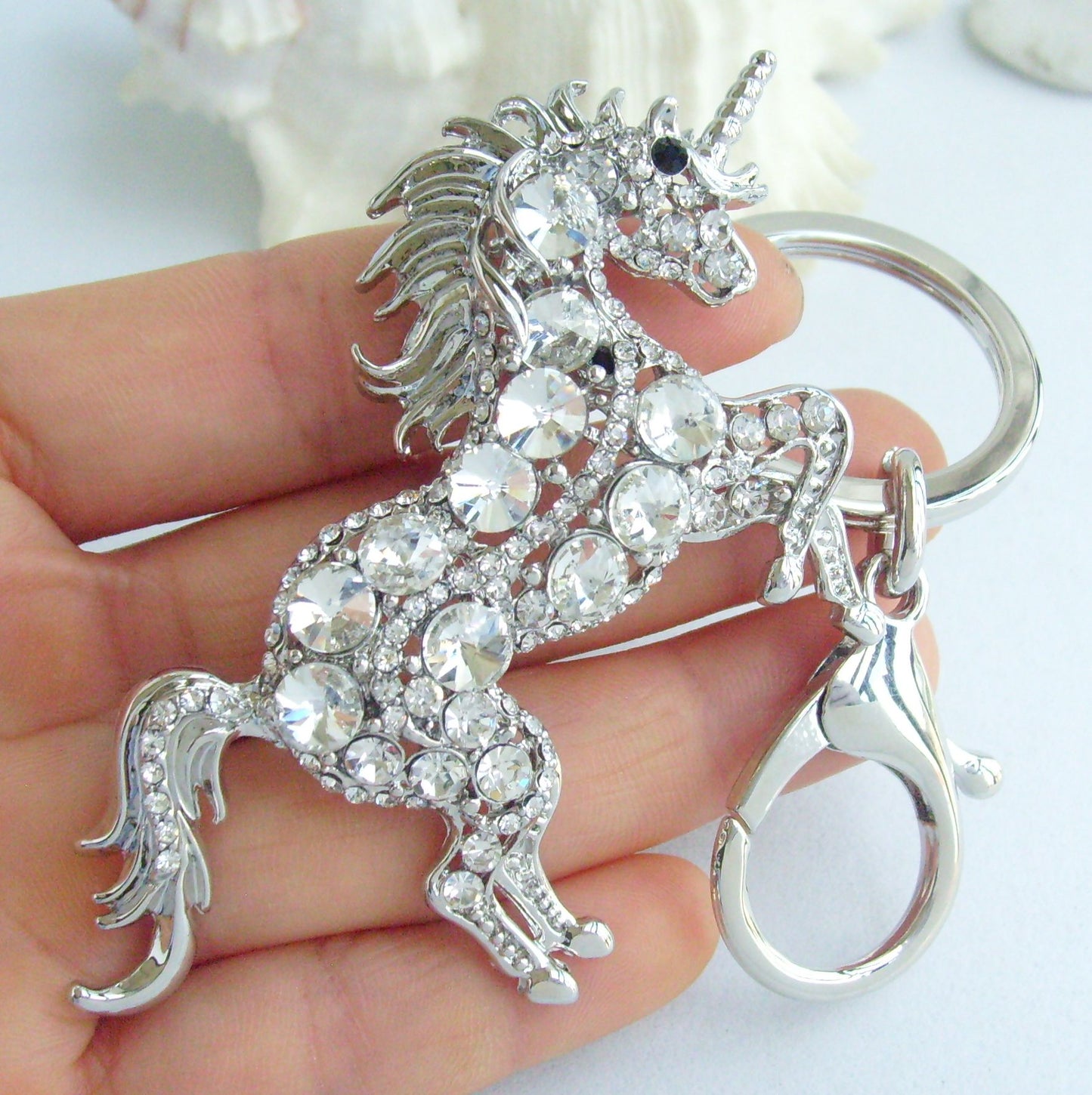 Sindary Costume Jewelry Unique Unicorn Horse Keychain Keyring Pendant Clear Rhinestone Crystal SPK06172C1