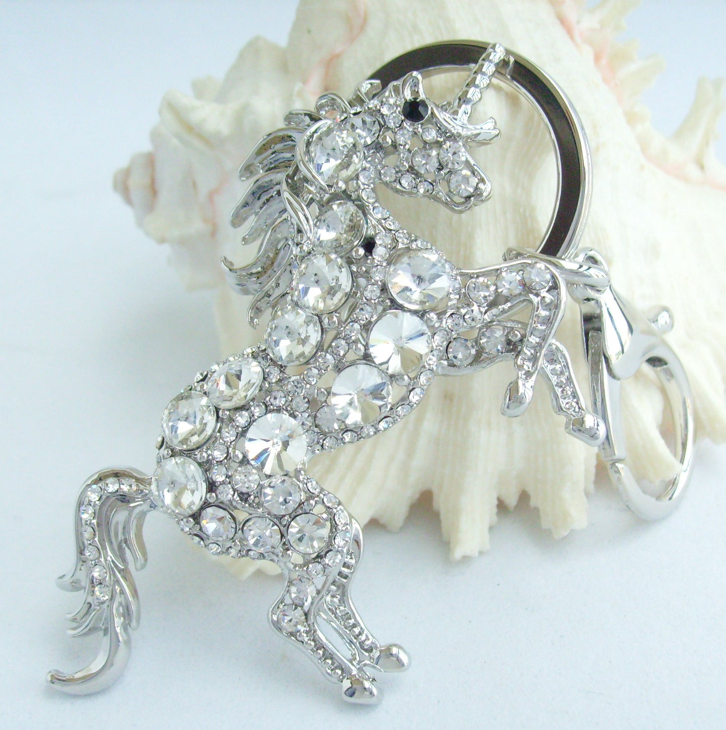 Sindary Costume Jewelry Unique Unicorn Horse Keychain Keyring Pendant Clear Rhinestone Crystal SPK06172C1