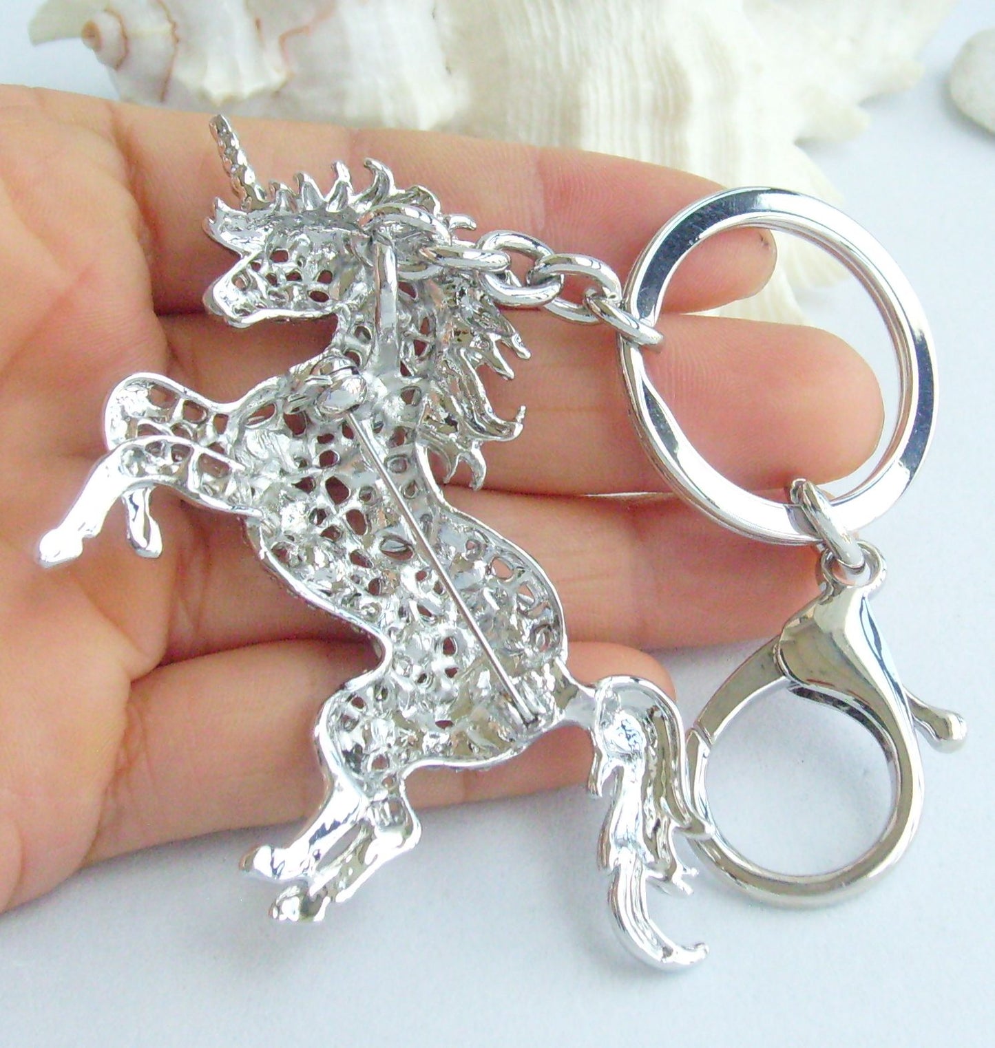 Sindary Costume Jewelry Unique Unicorn Horse Keychain Keyring Pendant Clear Rhinestone Crystal SPK06172C1