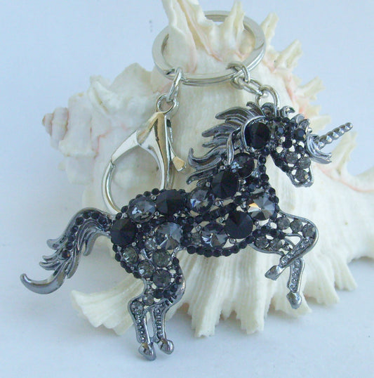 Sindary Costume Jewelry Unique Unicorn Horse Keychain Keyring Pendant Black Gray Rhinestone Crystal SPK06172C7