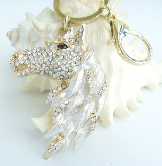 Sindary Costume Jewelry Animal Horse Keychain Keyring Pendant Clear Rhinestone Crystal SPK06535C1