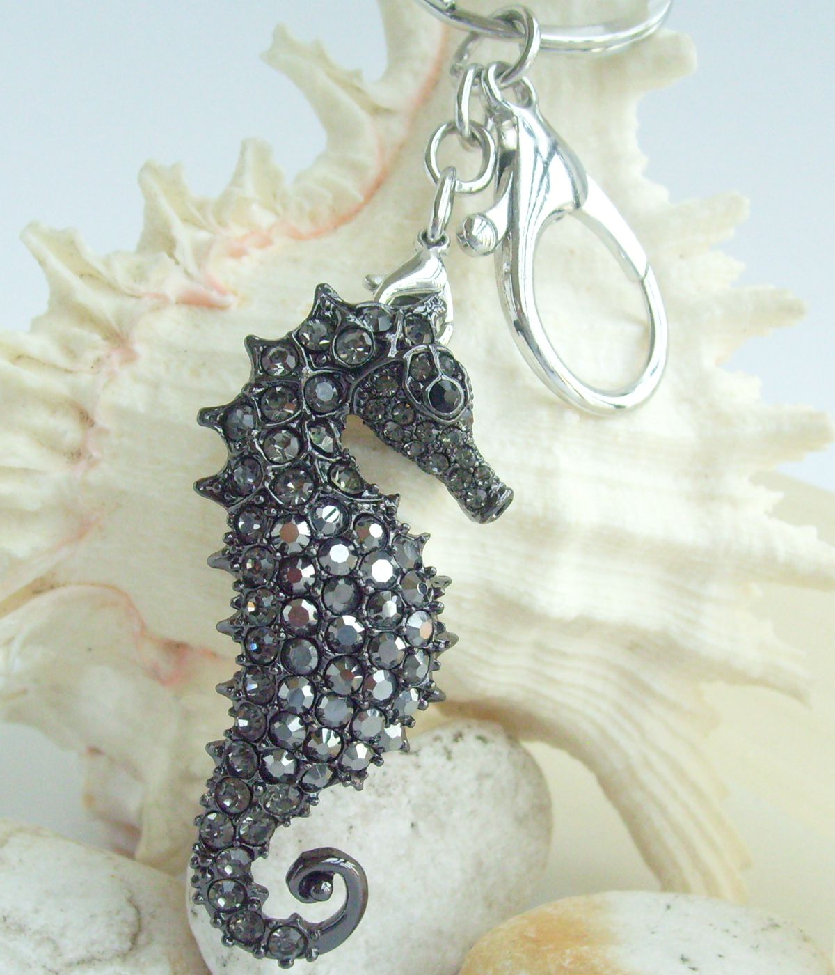 Sindary Costume Jewelry Animal Seahorse Keychain Keyring Pendant Gray Rhinestone Crystal SPK02254C11