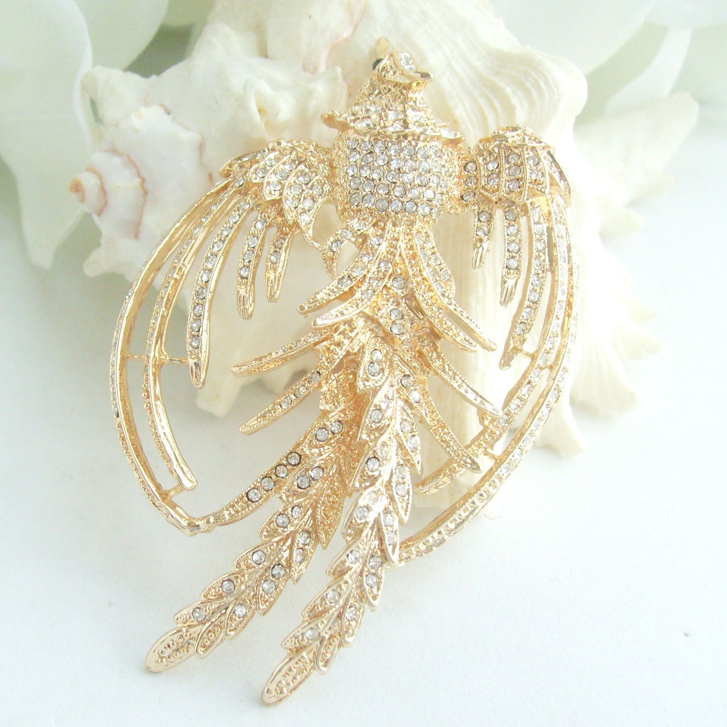 Sindary Costume Jewelry Animal Phoenix Bird Brooch Pin Pendant Golden Clear Rhinestone Crystal SP02338C10