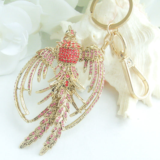 Sindary Costume Jewelry Animal Phoenix Bird Keychain Keyring Pendant Red Rhinestone Crystal SPK02338C8